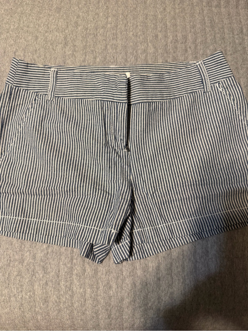 Kenar Navy and White Striped High-Waist Shorts